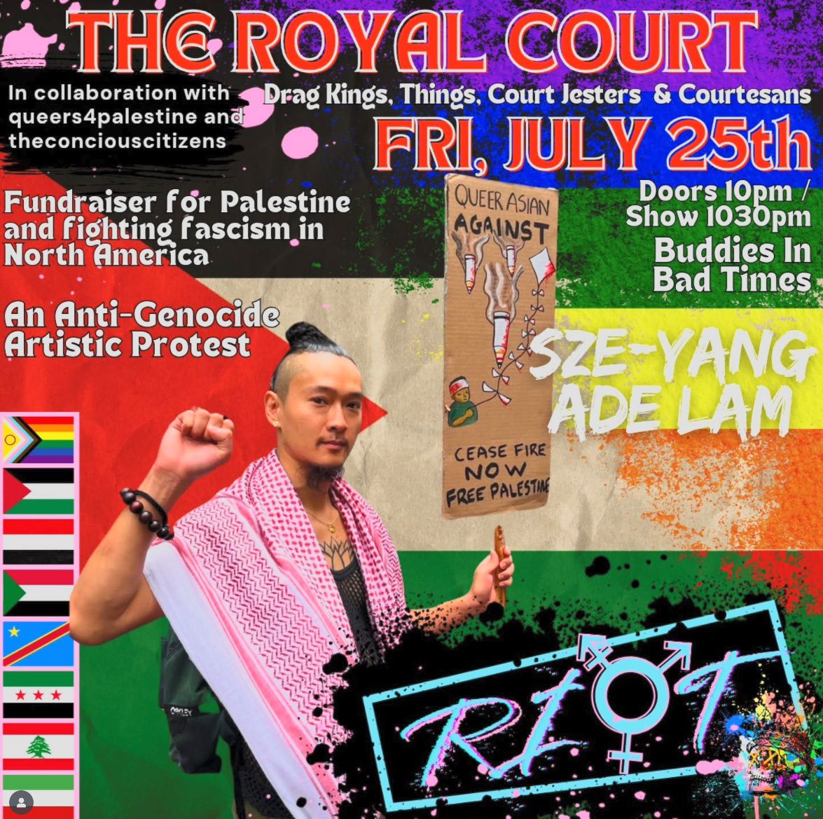l3v1at4an's tweet image. A drag show for Palestine will be taking place Friday July 25 at the Buddies in Bad Times Theatre in Toronto.
Do you think they will livestream to an audience in Gaza? 🧐