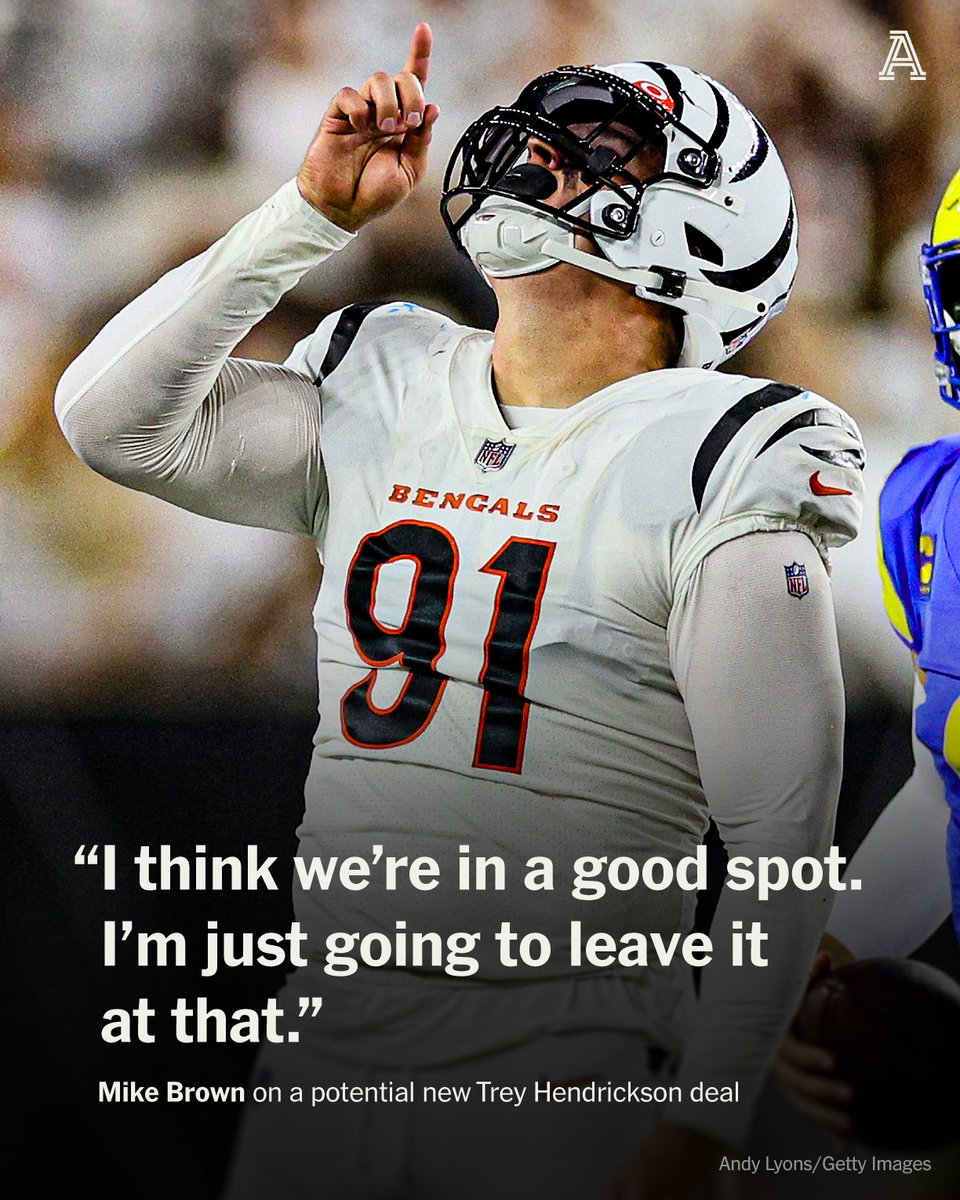 TheAthletic's tweet image. Bengals owner Mike Brown was asked Monday to weigh in on Trey Hendrickson's contract situation and a potential new deal.
This is what he said ⤵️