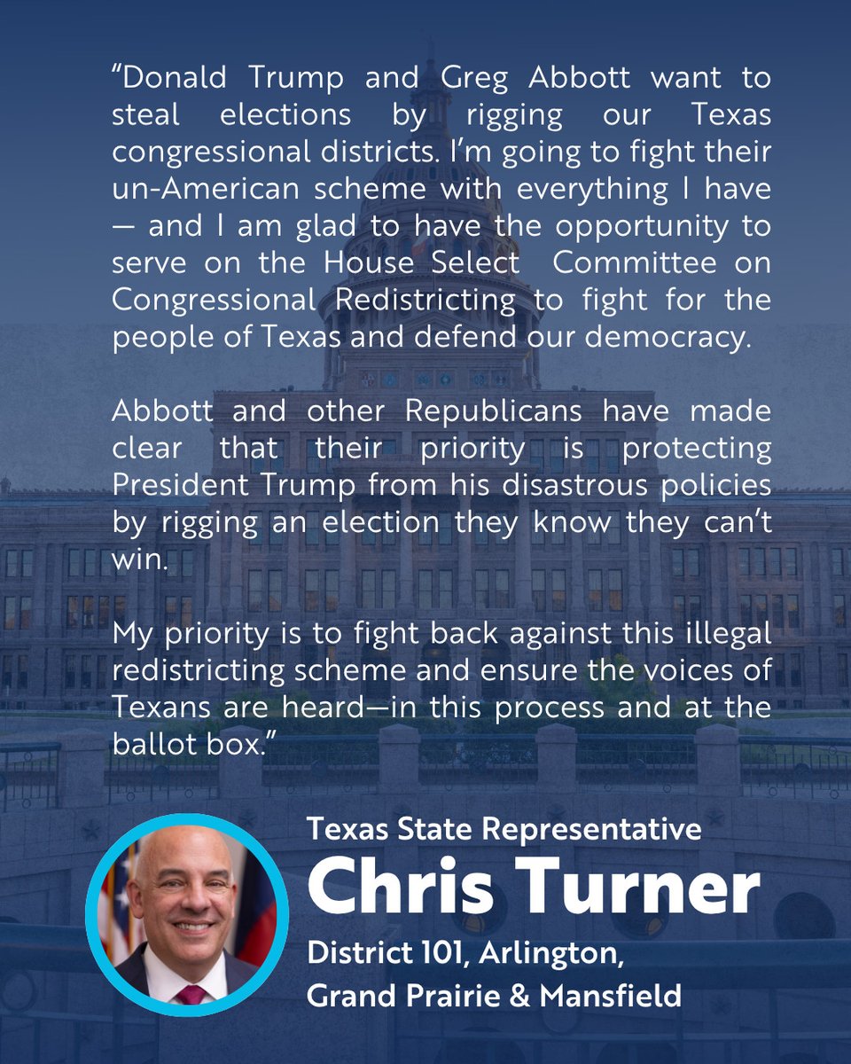 ChrisGTurner's tweet image. Statement from Rep. Chris Turner on being appointed to the House Select Committee on Congressional Redistricting: #txlege