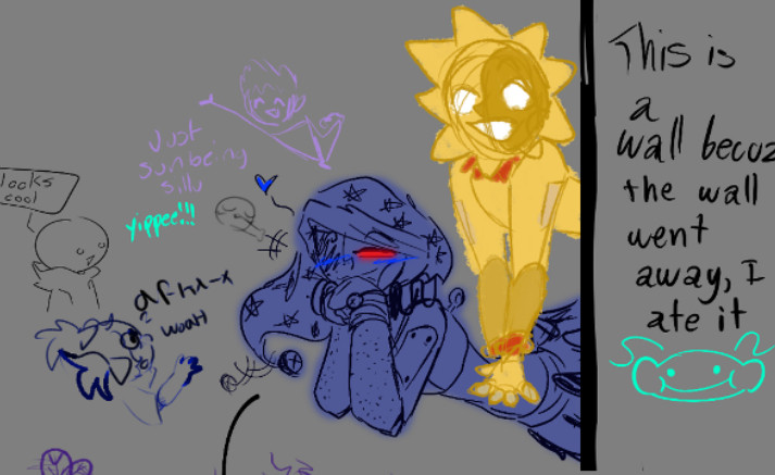 Ena_B0bena's tweet photo. Bonus! Here are all the doodles done with my partner, who drew the suns ☀️✨🌙

[Reupload: They're totally not a thing...-]
#fnafsb #fnaf #moondrop #sundrop #moondropfnaf #sundropfnaf #moonfnaf #sunfnaf #daycareattendant #magmamagma #doodles #sunxmoon #butnotreally #butalittle https://t.co/D4l1Wyjp5a