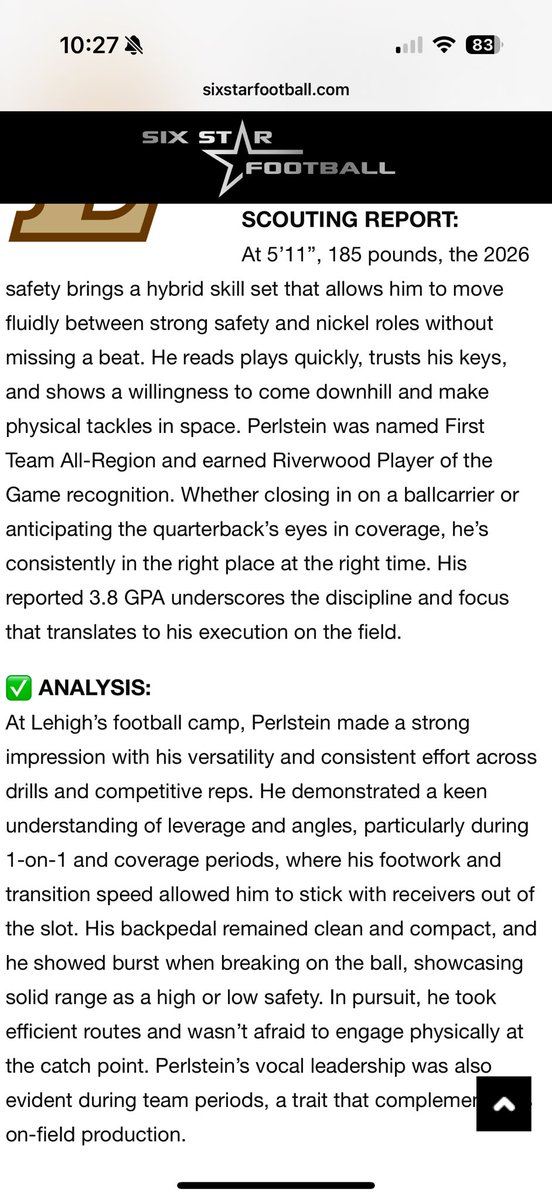 Levi Perlstein 26’ (@leviperlstein26) on Twitter photo Appreciate the write up <a href="/sixstarfootball/">Six Star Football | PLUS+</a> and thank you to the Lehigh coaches for the opportunity!
<a href="/coach_s_cahill/">Shawn Cahill🏈</a> <a href="/RICSFootball/">Riverwood Football</a> <a href="/Coach_MikeKash/">Mike Kashurba</a> <a href="/CoachRichNagy/">Rich Nagy</a> <a href="/coach_cahill/">Kevin Cahill</a> Appreciate the write up <a href="/sixstarfootball/">Six Star Football | PLUS+</a> and thank you to the Lehigh coaches for the opportunity!
<a href="/coach_s_cahill/">Shawn Cahill🏈</a> <a href="/RICSFootball/">Riverwood Football</a> <a href="/Coach_MikeKash/">Mike Kashurba</a> <a href="/CoachRichNagy/">Rich Nagy</a> <a href="/coach_cahill/">Kevin Cahill</a>