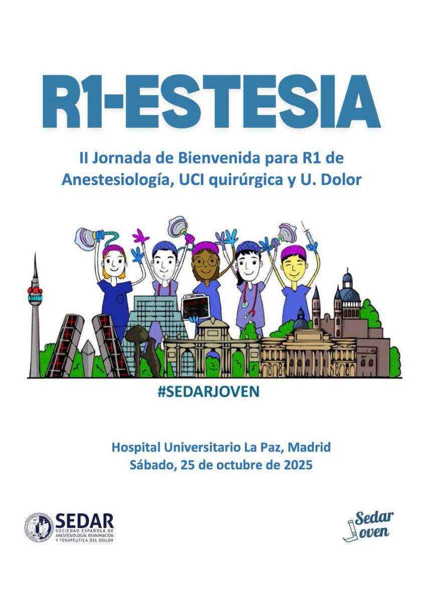 🎓 ¡Vuelve R1-ESTESIA la II Jornada de Bienvenida para R1 de Anestesiología, UCI Quirúrgica y Unidad del Dolor!
Una cita imprescindible para quienes empiezan esta apasionante especialidad.

📍 Madrid
📅 25 de octubre

🖊️ Inscripciones: intranet.pacifico-meetings.com/GescoWeb/?cfg=…