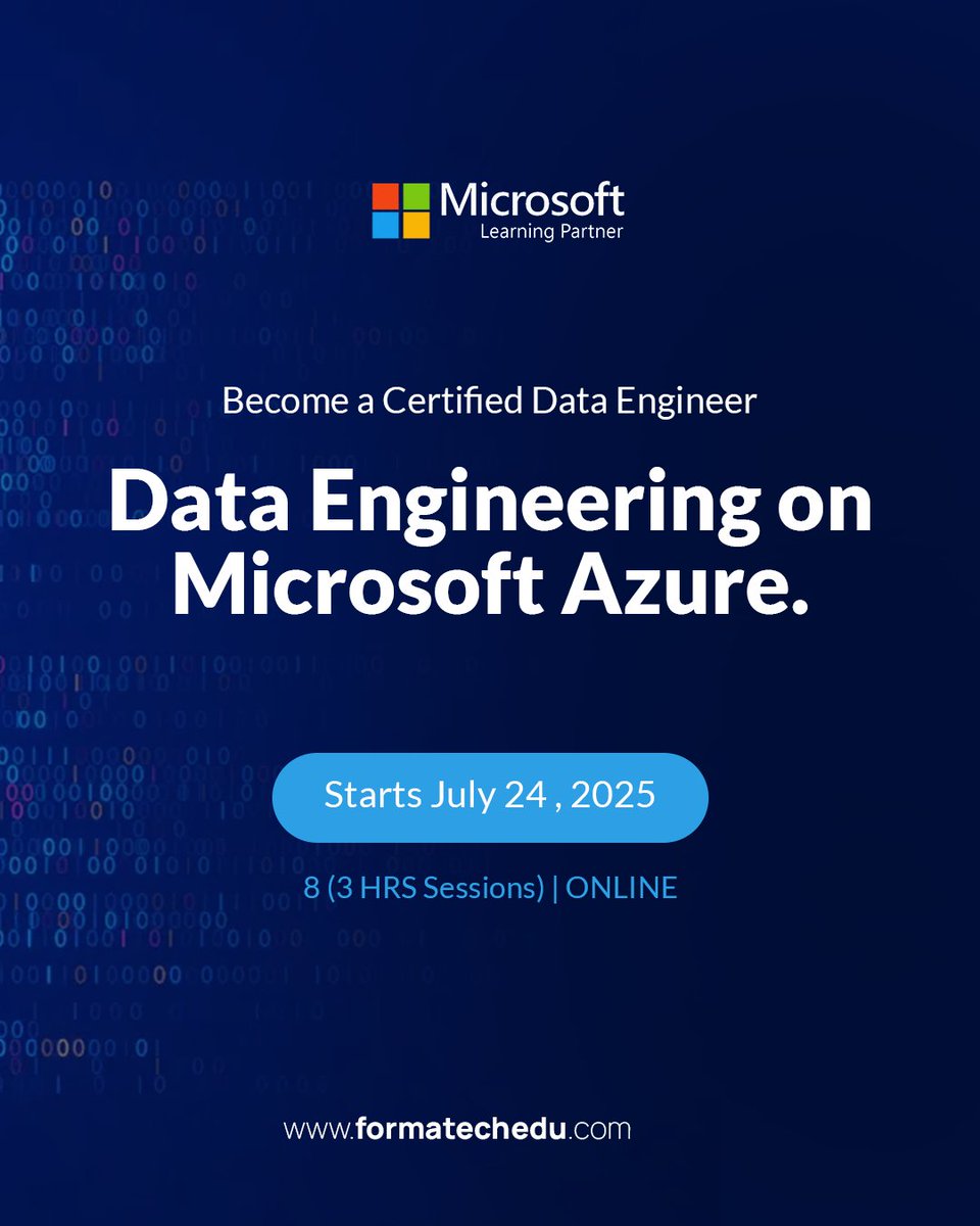 formatechedu's tweet photo. Level Up Your Data Game with Azure DP-203! Course starts on July 24.
✔ Build real-time pipelines
✔ Master Azure Data Factory & Databricks
✔ Get certified for future-proof roles
Save your seat → https://t.co/i7ktiebizh
#DP203 #MicrosoftAzure #DataEngineer #Formatech https://t.co/nmmN7ldZng