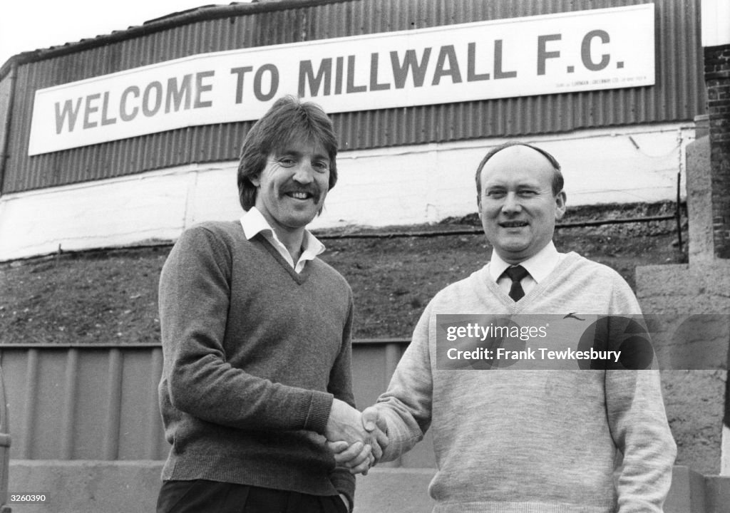 11th February 1980: George Petchey (right) welcomes Bobby Shinton to <a href="/MillwallFC/">Millwall FC</a> , on loan from Manchester City
<a href="/MillwallMuseum/">Millwall museum</a>