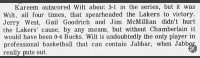 arhooptalk's tweet image. Jerry West said Wilt carried the Lakers to the 1972 NBA championship. This article from the Los Angeles Times highlights the incredible defensive performance by a 35-year old Wilt against Kareem in the Western Conference finals.