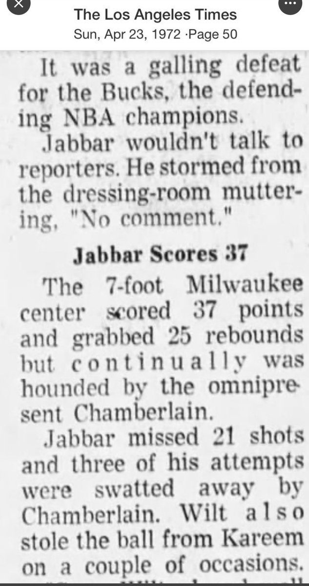 arhooptalk's tweet image. Jerry West said Wilt carried the Lakers to the 1972 NBA championship. This article from the Los Angeles Times highlights the incredible defensive performance by a 35-year old Wilt against Kareem in the Western Conference finals.