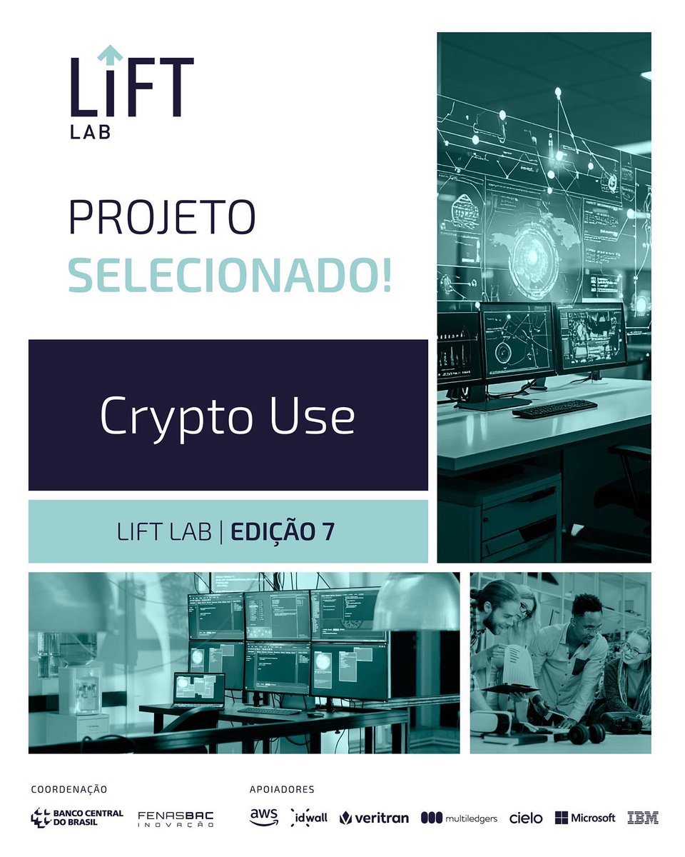 Fomos selecionados para o LIFT Lab - Edição 7!
Temos o orgulho de anunciar que a Crypto Use é um dos projetos escolhidos para participar do programa de inovação coordenado pelo Banco Central do Brasil e Fenasbac.

#crypto #bitcoin #bacen