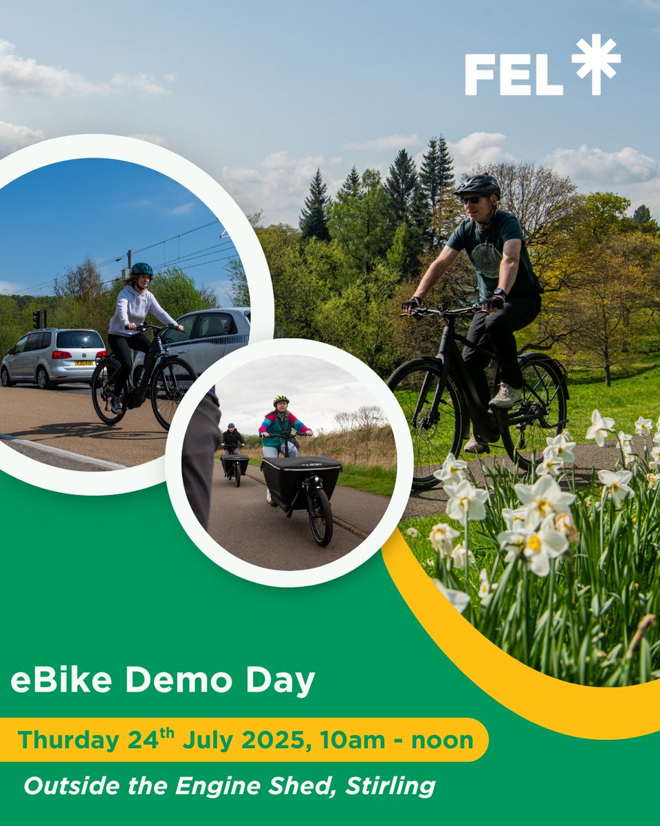 StirlingCouncil's tweet image. 🚴💬 FEL Scotland are holding two fun events this week where you can also share your thoughts on the the newly-opened Walk, Cycle, Live Stirling project via a quick survey.
On Thursday (24 July), pop into Stirling for an e-bike demo day outside the Engine Shed (10am - 12noon)…