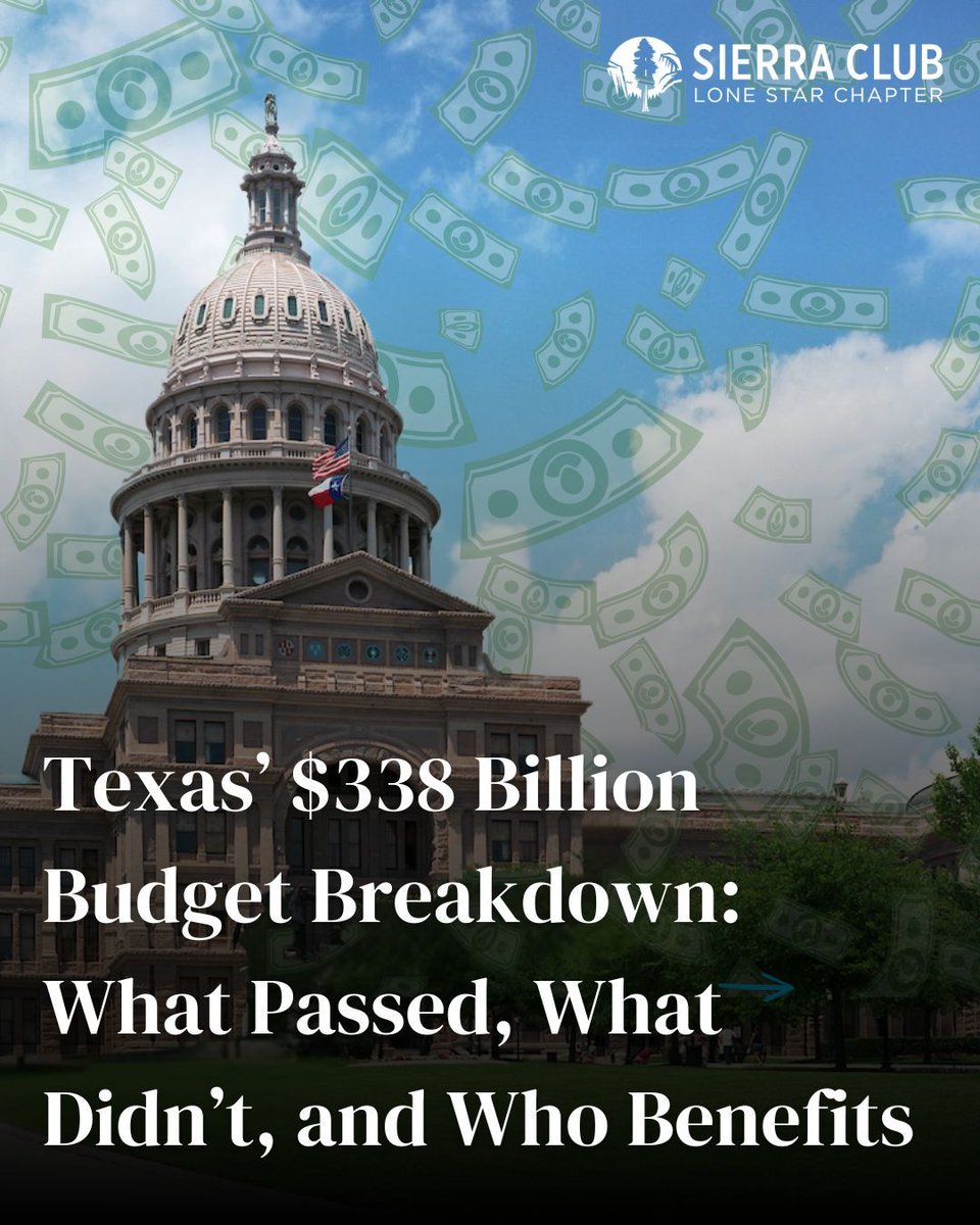 TexasSierraClub's tweet image. The Texas budget is over 1,000 pages long 🤯
But don't worry - we've got you covered ✅
Cyrus Reed highlights key takeaways - like increased corporate handouts, flood resilience and infrastructure funds, and more - in our latest blog 📖
🔗 bit.ly/4f11Pbc 👈