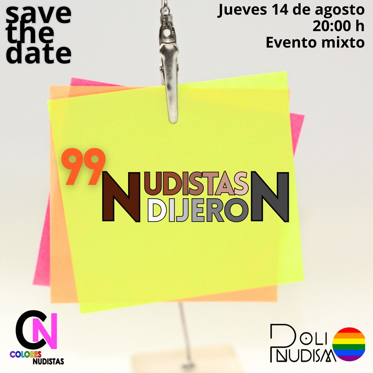 Colores Nudistas 🏳️🌈 (@coloresnudistas) on Twitter photo #SavetheDate
El jueves 14 de agosto llegará la 1era edición de "𝟵𝟵 𝗡𝘂𝗱𝗶𝘀𝘁𝗮𝘀 𝗗𝗶𝗷𝗲𝗿𝗼𝗻" donde tú podrás ser parte del juego.
Y porque lo pediste, #ColoresNudistas seguirá haciendo colaboraciones y en esta ocasión será con <a href="/PoliNudismo/">PoliNudismo</a>
Muy pronto más detalles... #SavetheDate
El jueves 14 de agosto llegará la 1era edición de "𝟵𝟵 𝗡𝘂𝗱𝗶𝘀𝘁𝗮𝘀 𝗗𝗶𝗷𝗲𝗿𝗼𝗻" donde tú podrás ser parte del juego.
Y porque lo pediste, #ColoresNudistas seguirá haciendo colaboraciones y en esta ocasión será con <a href="/PoliNudismo/">PoliNudismo</a>
Muy pronto más detalles...