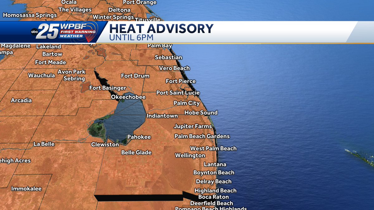 A Heat Advisory remains in effect for our entire area until 6pm this evening.  Heat Index Temperatures could reach 105°-112° this afternoon.
Heat Advisory