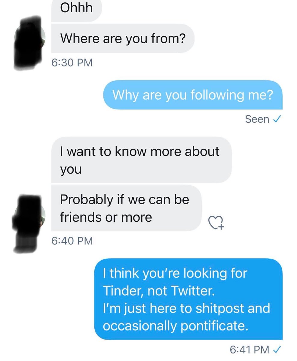 Judianna's tweet image. Actual DM convo from a few years back.
Next from moi: "By the power vested in me, I now pronounce you deleted and blocked. You may now kiss my ass".