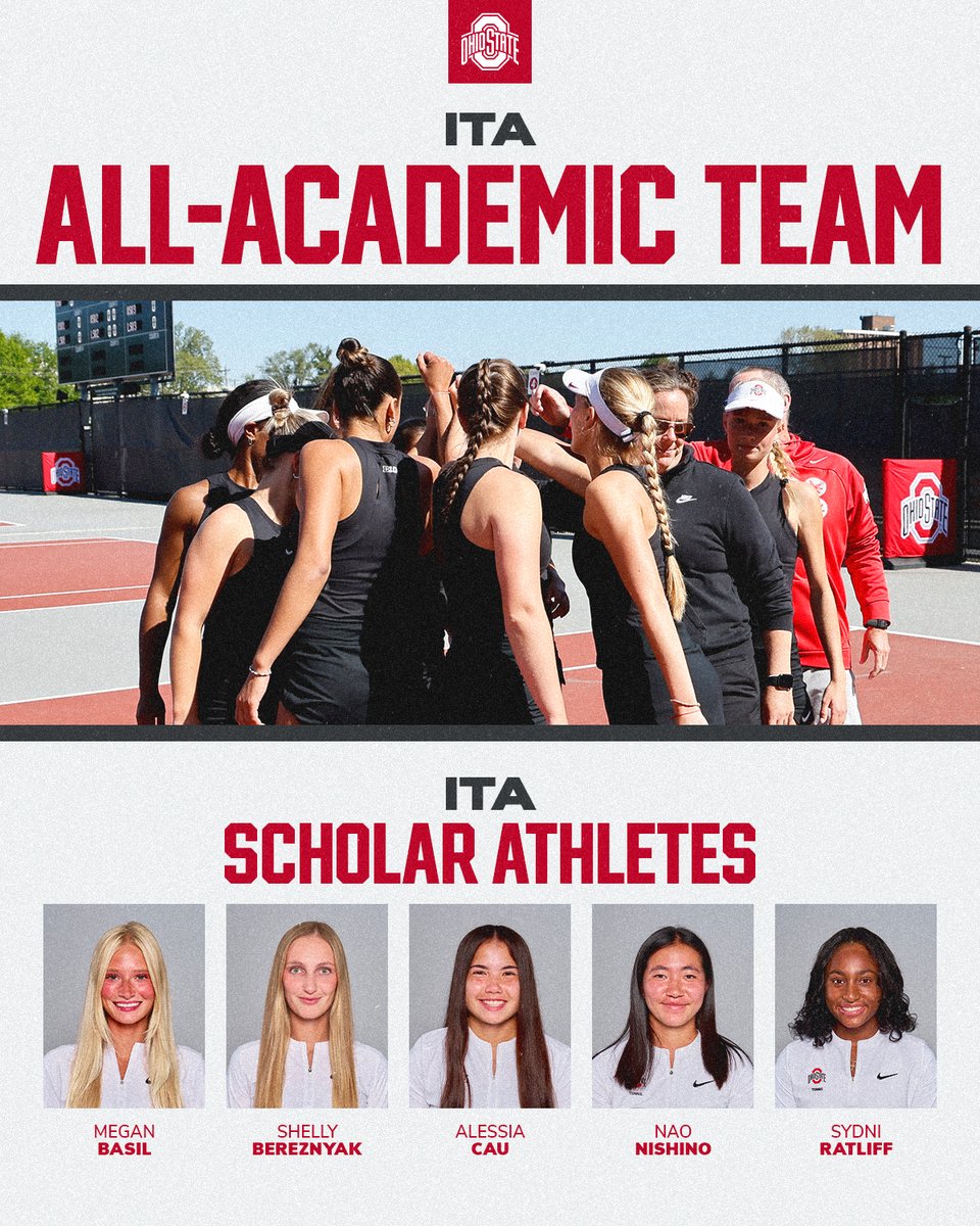OhioStateWTEN's tweet image. For the eighth year in a row, the Buckeyes have earned @ITA_Tennis All-Academic Team honors💯
Congrats to the five Buckeyes who were named ITA Scholar-Athletes👏👏
📰 bit.ly/3GWTs3B
#GoBucks