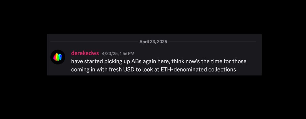 Derek Edws 🦩 (@derekedws) on Twitter photo fired off this post in <a href="/FLAMINGODAO/">FLAMINGO 🦩</a> in april
ETH trading at $1790, mostly zero bid across killer onchain art collections
sometimes the market forgets how to price a thing
and if you're really patient
sometimes the market forgets how to price two things at the same time fired off this post in <a href="/FLAMINGODAO/">FLAMINGO 🦩</a> in april
ETH trading at $1790, mostly zero bid across killer onchain art collections
sometimes the market forgets how to price a thing
and if you're really patient
sometimes the market forgets how to price two things at the same time