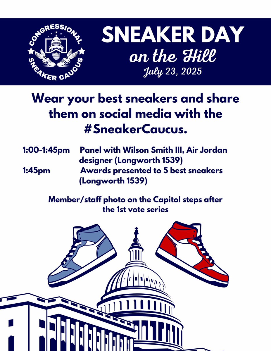 RepMoskowitz's tweet image. 👟It’s that time of year again! 👟
As Sneaker of the House, I cordially invite all Members and staff to our 3rd Annual Sneaker Day on the Hill! Put your best foot forward this Wednesday, July 23rd and show off your kicks with the #SneakerCaucus.