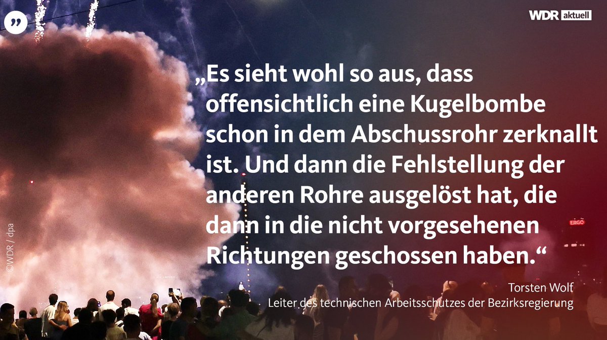 WDRaktuell's tweet image. Beim Feuerwerk auf der Düsseldorfer Rheinkirmes sind am Freitagabend 19 Menschen verletzt worden, vier von ihnen schwer. Sowohl die Bezirksregierung Düsseldorf, die das Feuerwerk genehmigt hatte, als auch die Polizei gehen aktuell von einem Unfall aus.
www1.wdr.de/nachrichten/ve…