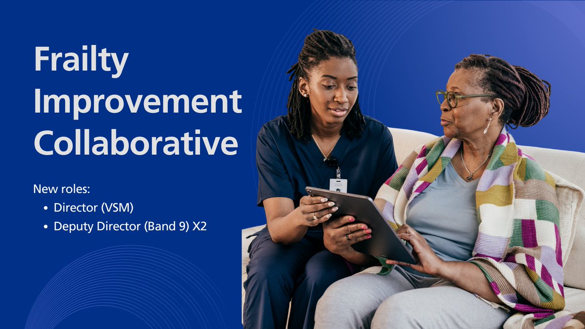NHSGIRFT's tweet image. 📢EOIs invited - 3 roles in NHS England’s Frailty Improvement Collaborative, all 12mth fixed term via MOU:
💠Director (VSM)
💠2x Deputy Directors (Band 9)
Drive change in frailty care!
JD & more info✉️Tom.downes@nhs.net
Apply with CV✉️jody.walton@nhs.net
Closes: midnight 28/7