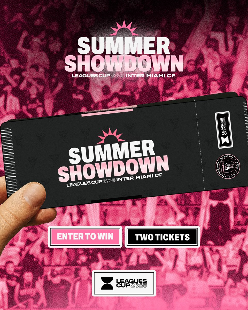 InterMiamiCF's tweet image. This summer, fútbol hits different. We’re giving away 2 tickets to the @LeaguesCup 🏆✨
🎟️ Enter now: intermiamicf.com/entertowin