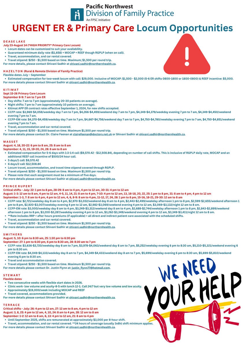 PNWLocumNetwork's tweet photo. 📢 Urgent Call to LOCUM Physicians 📢 
We are reaching out with urgency and deep appreciation. Our Emergency Departments are facing critical staffing shortages that put their ability to stay open — and provide lifesaving care — at risk.
#familydocs #GP #Emergencymedicine https://t.co/OOuJ1a92QZ