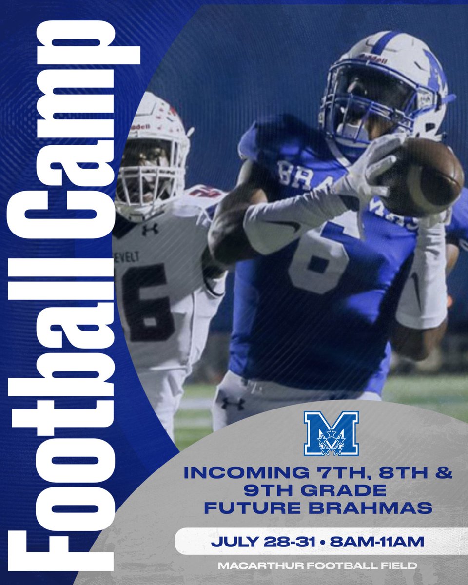 We can’t wait to see all of our 7th, 8th, and 9th graders at Football Camp next week!