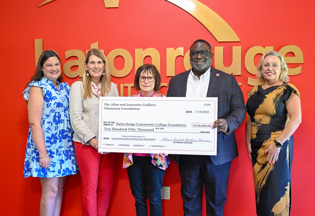 MyBRCC's tweet image. The Allen and Jeannette Guillory Thomason Foundation recently made a generous donation of $250,000 to #MyBRCC. This funding will be used to establish an endowed scholarship for full-time BRCC students pursuing degrees in Construction Management and Nursing & Allied Health.
We…