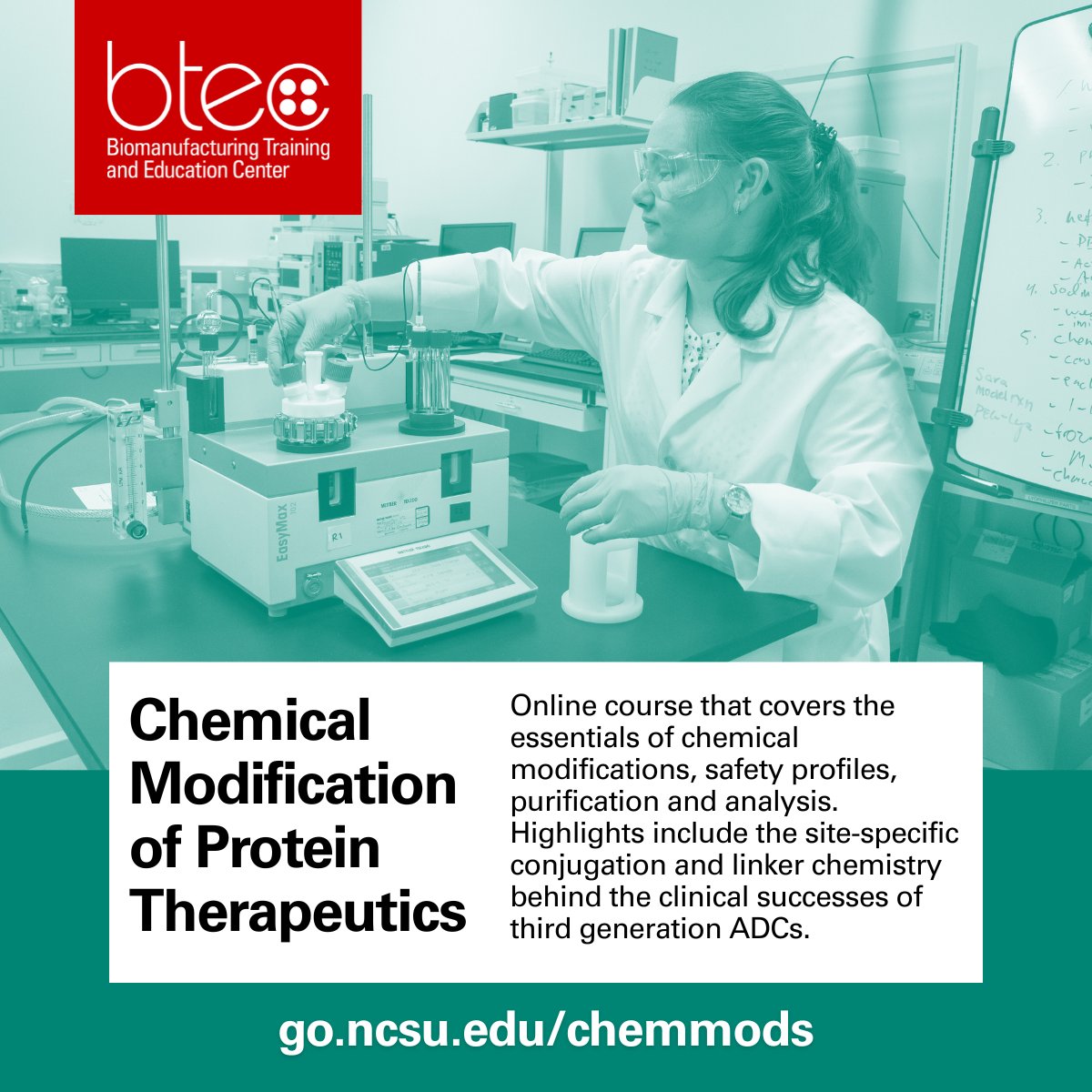 NC State BTEC (@ncstatebtec) on Twitter photo 📢 Updated BTEC online course! Chemical Modification of Protein Therapeutics now includes coverage of 1 of the fastest growing anti-cancer #biologics, the ADC.
➡️Learn more about this course:  ncst.at/HSSn50WsMNH 📢 Updated BTEC online course! Chemical Modification of Protein Therapeutics now includes coverage of 1 of the fastest growing anti-cancer #biologics, the ADC.
➡️Learn more about this course:  ncst.at/HSSn50WsMNH