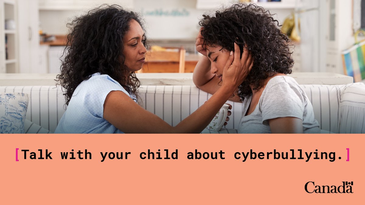 Safety_Canada's tweet image. Worried about #Cyberbullying? Help support your child by learning the warning signs, keeping lines of communication open, and being ready to act if needed: canada.ca/en/public-safe…