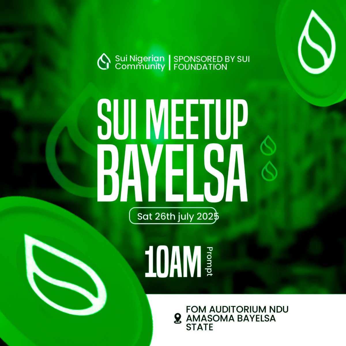 SuiNetworkNG's tweet image. BAYELSA, GET READY!
The first-ever SUI MEETUP BAYELSA is loading... 🔥
📍 Happening July 26th at NDU, Bayelsa State
If you’re in or around Bayelsa, you DON’T want to miss this. It’s going to be knowledge packed with giveaways, dev talks, merch drops, and real alpha!
Stay tuned…