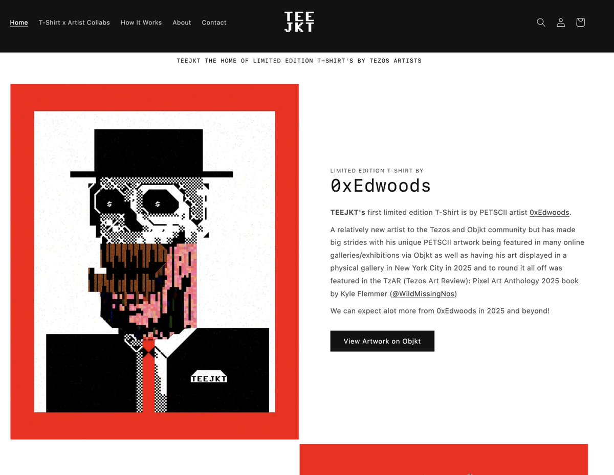 teejktx's tweet image. New website is now live (link in bio)

With all the new information regarding how TEEJKT will work going forward incorporating @objktcom and Tezos artists.

The first collab will drop tomorrow on @objktcom with a limited edition of 20 by @0xEdwoods 

Thank you!
