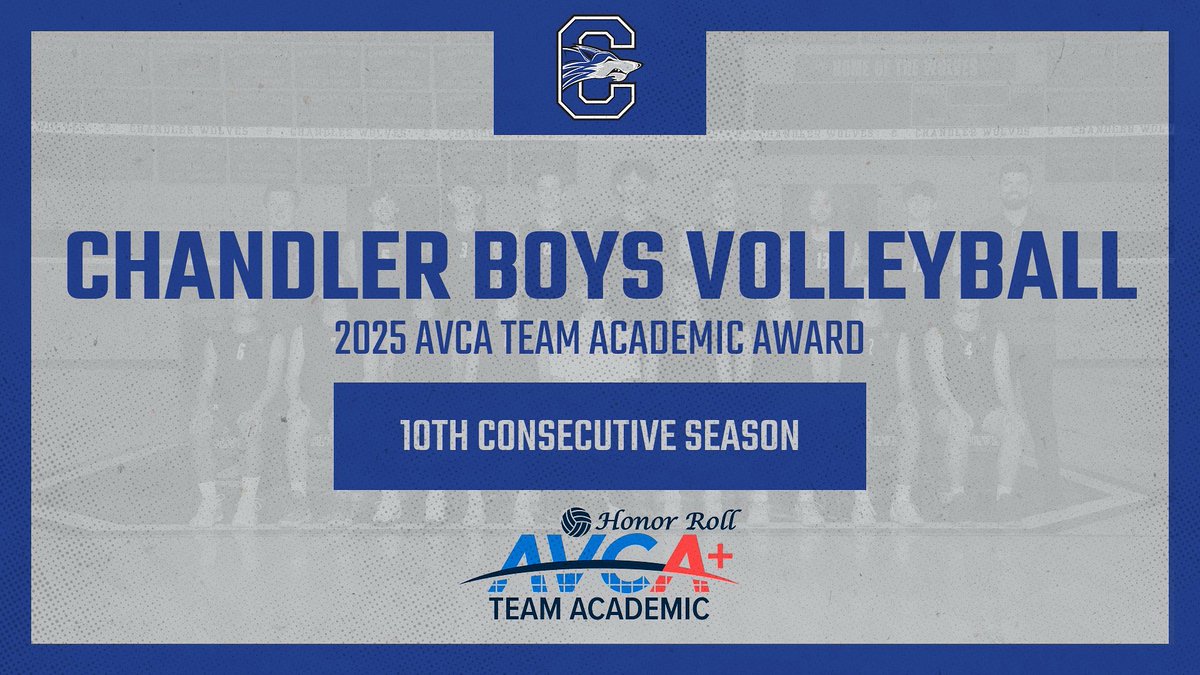 Chandler Boys Volleyball (@chandlerboysvb) on Twitter photo Chandler Boys Volleyball has earned the @avcavolleyball 2025 Team Academic Award! 
This is the tenth consecutive year that our program has earned this award and the second consecutive year earning Honors Roll Distinction, highlighting programs in the Top 20% of GPAs. Chandler Boys Volleyball has earned the @avcavolleyball 2025 Team Academic Award! 
This is the tenth consecutive year that our program has earned this award and the second consecutive year earning Honors Roll Distinction, highlighting programs in the Top 20% of GPAs.