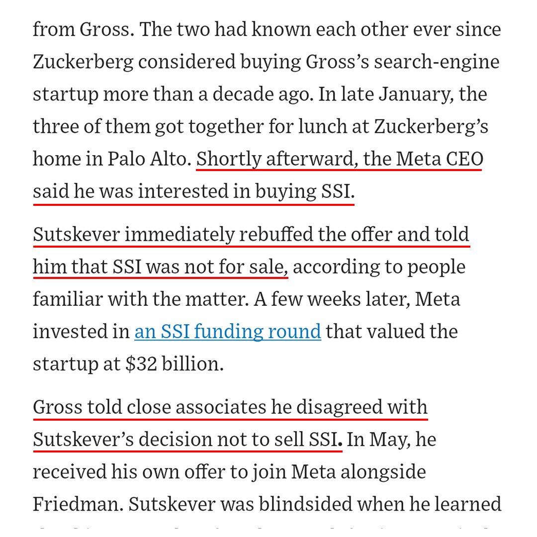 slow_developer's tweet image. MORE DRAMA
daniel gross wanted ilya to sell the company to Meta
crazy, since he was SSI ceo at the time.
ilya is a GOAT researcher, but something feels off about SSI —
if they're close to a breakthrough, why did their CEO leave?
sooner or later, ilya has to step out and show…