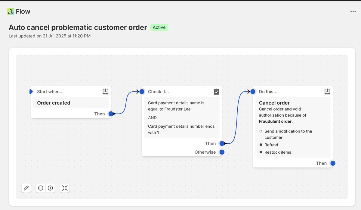 WIP Writing a tutorial for how to automatic cancel order for known problematic customers (ie. customers who have previously filed fraudulent chargebacks)  . Using Shopify Flow