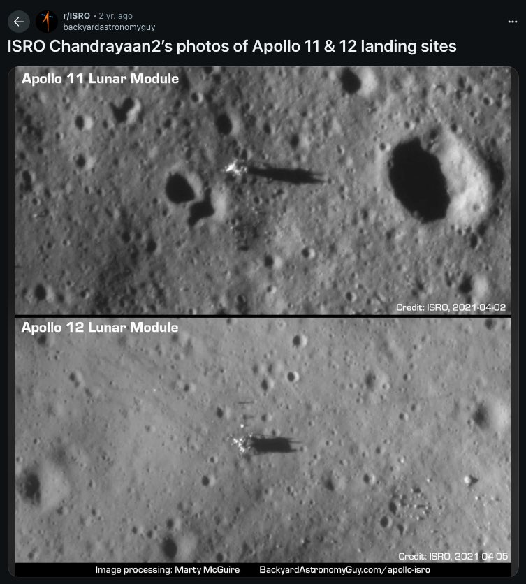 myth_pilot's tweet image. Moon landing denioors, how do you explain images of the Apollo 11 landing site taken by recent missions by other countries? The Chinese, Japanese, Indian, and Korean space programs all have recent imagery. Are they in on the moon landing conspiracy too?