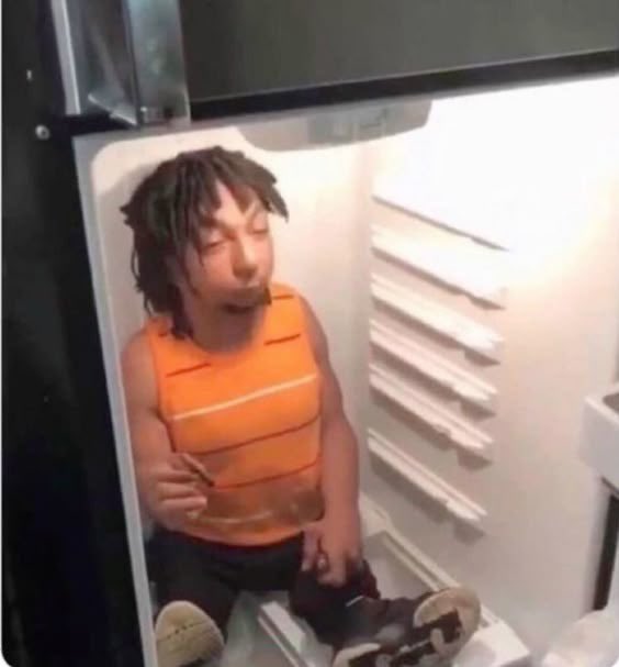 DeityMico's tweet image. Went to get a late night snack and caught this mfa in the fridge smoking a blunt
