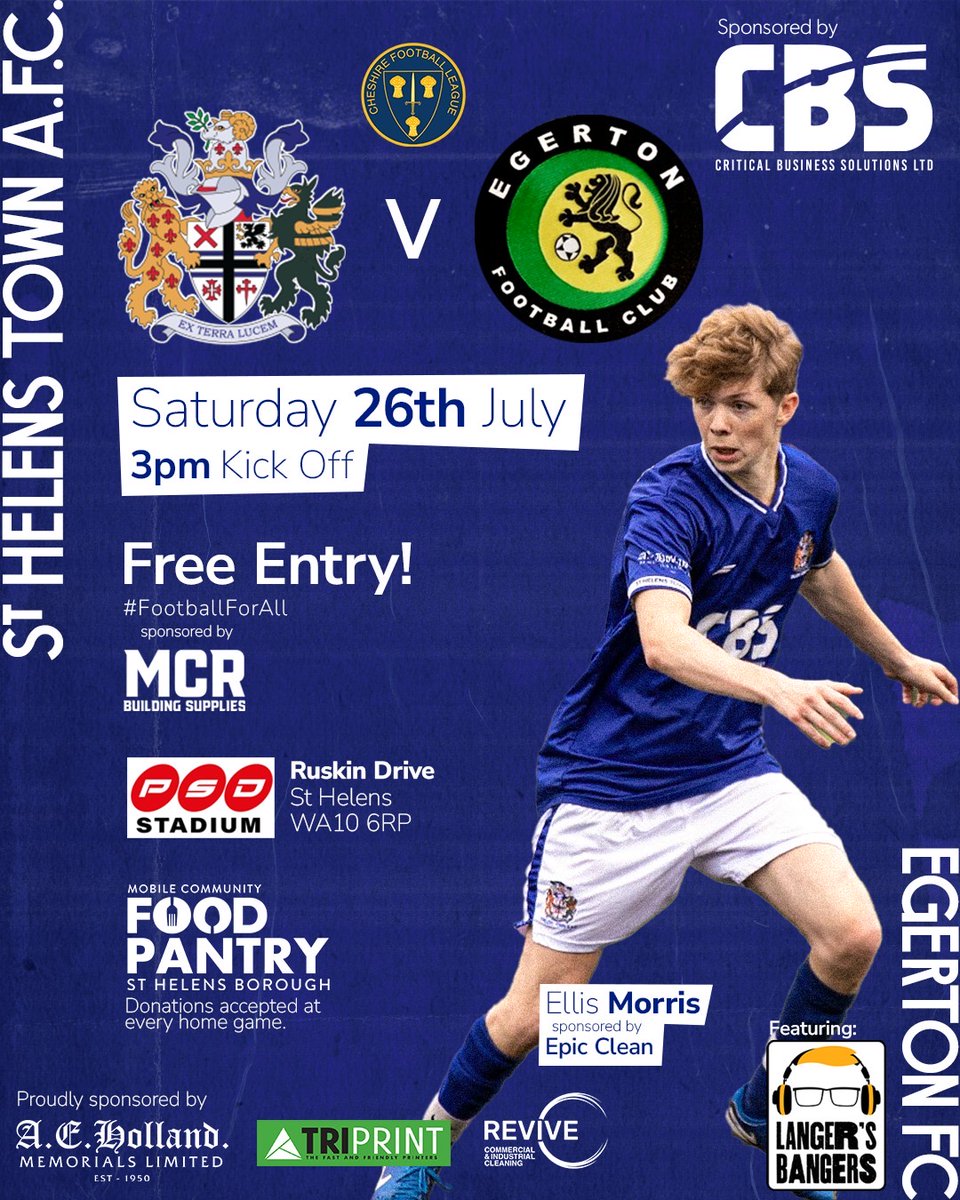 sthelenstownfc's tweet image. 🔵⚪ FIRST MATCH OF THE SEASON 🔵⚪
We’re back in action at home! 💥
🗓SAT 26 JULY
📍 @RentalPsd Ruskin Drive WA10 6RP
🆚 @EgertonFootball
⏰ 3PM
🏆 @CheshireFL
🎟 FREE ENTRY! MCR Building Supplies
🥫Food donations @SHBMobilePantry
🎧 Langers Bangers
#StHelens #ExTerraLucem