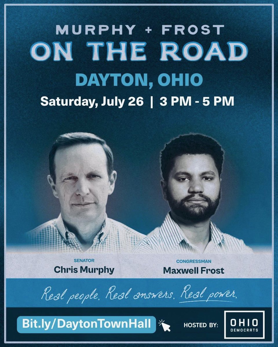 MaxwellFrostFL's tweet image. Dayton, Ohio this Saturday with @chrismurphyct!
RSVP: mobilize.us/ohdems/event/8…