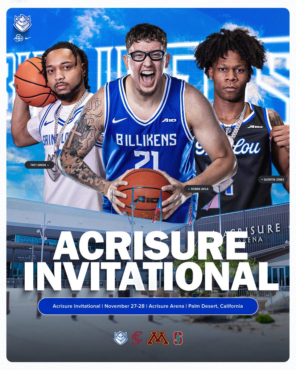 SaintLouisMBB's tweet image. The Billikens are headed to Cali!
🏀 Acrisure Invitational
🗓️ November 27-28
📍 Palm Desert, California
🏟️ Acrisure Arena
🔗: slubillikens.com/news/2025/7/21…
#SLUForTheLou