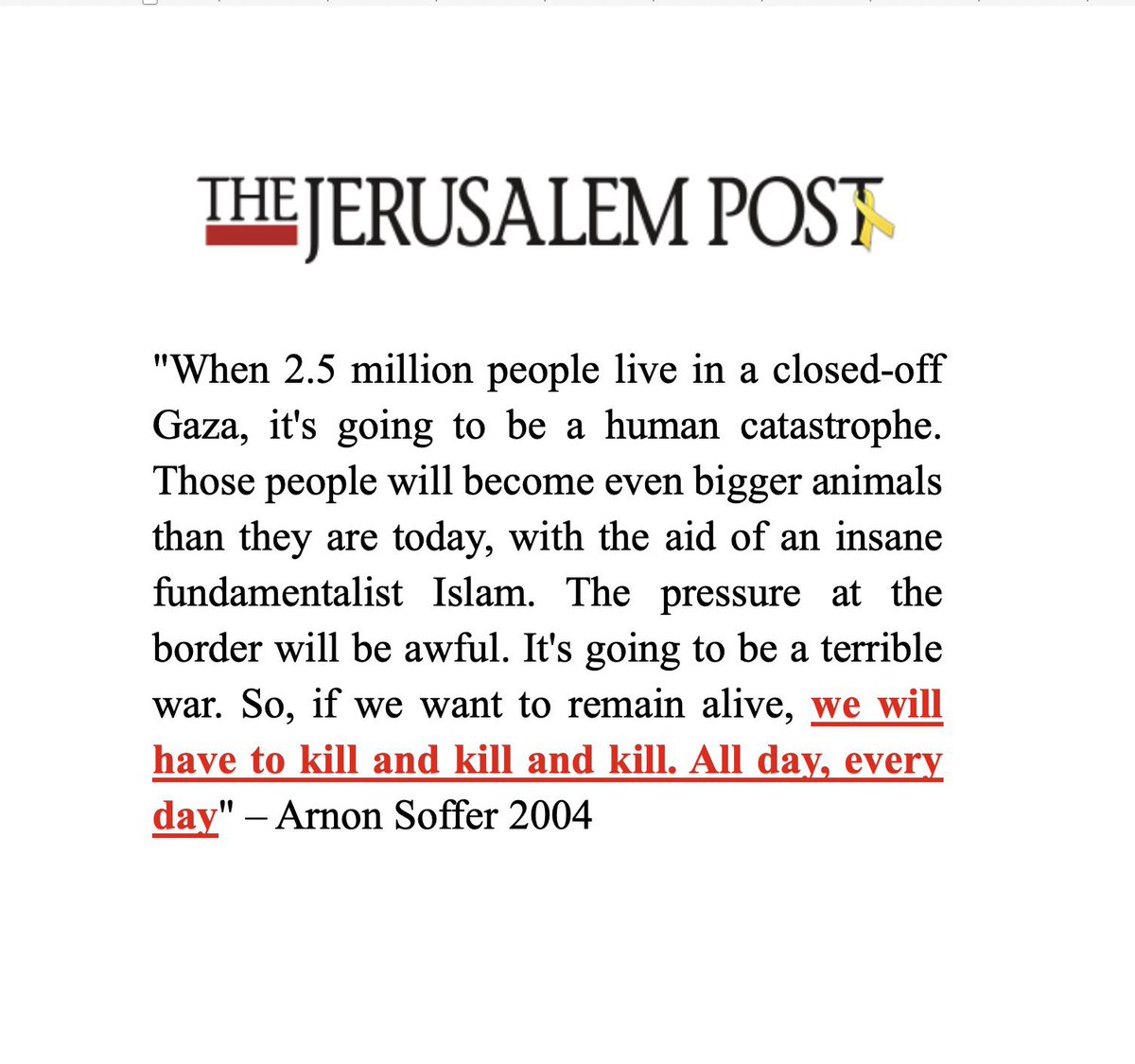 zohranmamdani's tweet image. “2.5 million in a closed-off Gaza… we’ll have to kill and kill and kill. All day. Every day.”
Written 20 years before Oct 7 —
This genocide isn’t a response.
It’s the result of long-term, deliberate planning.