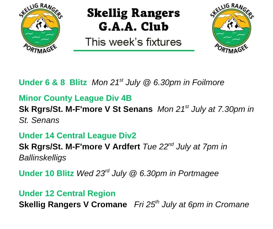 SkelligRangers's tweet image. This week’s fixtures. Good luck to all teams!
Get all the latest news on the Skellig Rangers GAA app member.clubspot.app/club/skellig-r…