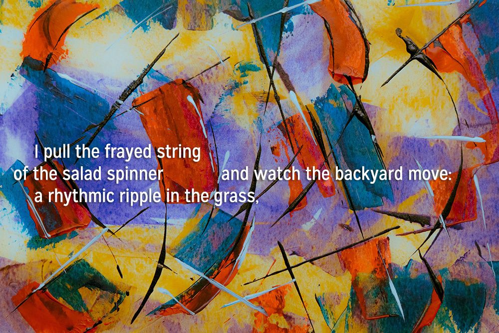 PalettePoetry's tweet image. today's #poem is "The Good Work" by Sarah Horner
"I pull the frayed string / of the salad spinner and watch the backyard move: / a rhythmic ripple in the grass,"
buff.ly/C4BlL1Z