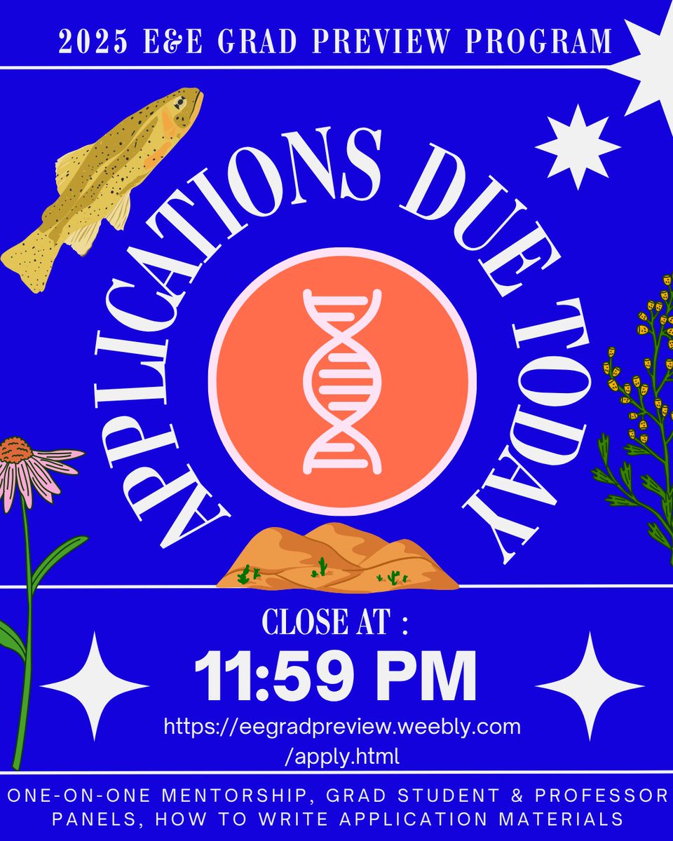 eegradpreview's tweet image. Applications for the 2025 #Evolution & #Ecology #Graduate Preview Program are DUE TODAY!!!
The FREE virtual program runs every Tues & Thurs (5-6:15pm Pacific) August 18th-28th
#Students from historically excluded groups are especially encouraged to apply!
#AcademicTwitter #phd