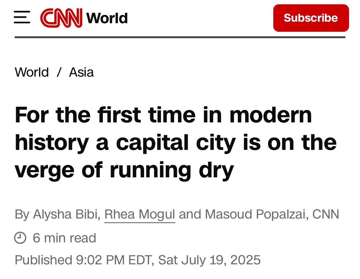 ADoricko's tweet image. “Kabul now extracts 44 million cubic meters more groundwater each year than nature can replenish”
Option 1: America brings water
Option 2: Another country brings water
Option 3: Millions die from drought