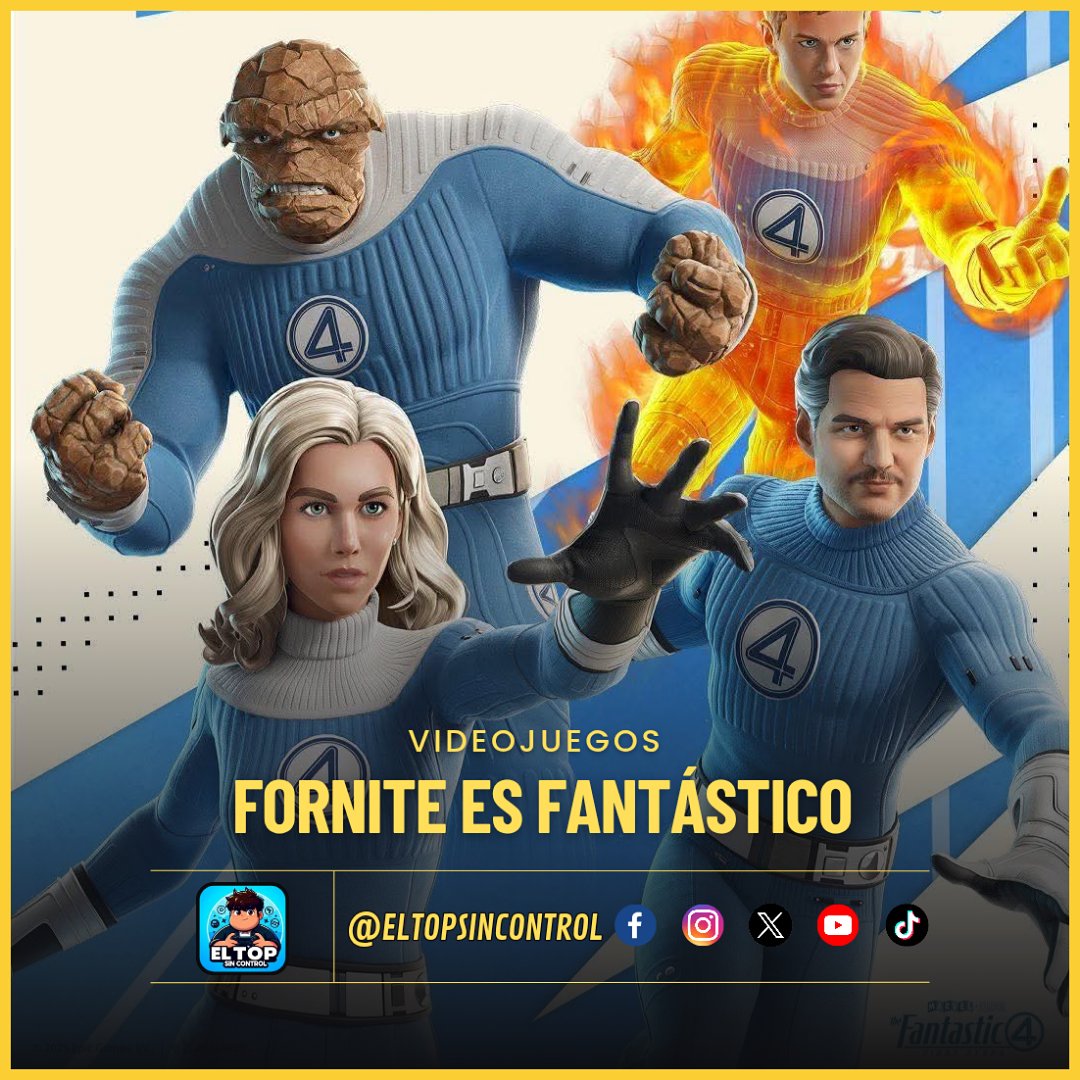 eltopsincontrol's tweet photo. Se ha confirmado que los skins de #fantasticfour llegarán al famoso videojuego #fornite este 25 de julio 💥👾 https://t.co/tkslFTJkvc