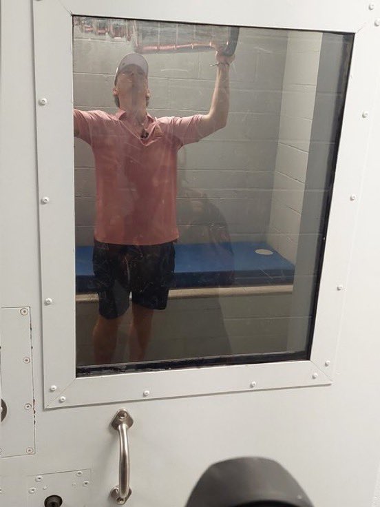 OddsShark's tweet image. Matthew Tkachuk brought the Stanley Cup to jail 😂
(Via: @lkorac10)