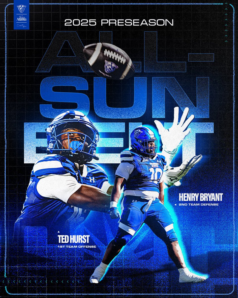 GeorgiaStateFB's tweet image. Preseason All-Sun Belt ☑️
🔹 @treeyyy0
🔹 @HenryBryantIII1
📰: bit.ly/4kSRPC9
#LightItBlue | #NewAtlanta