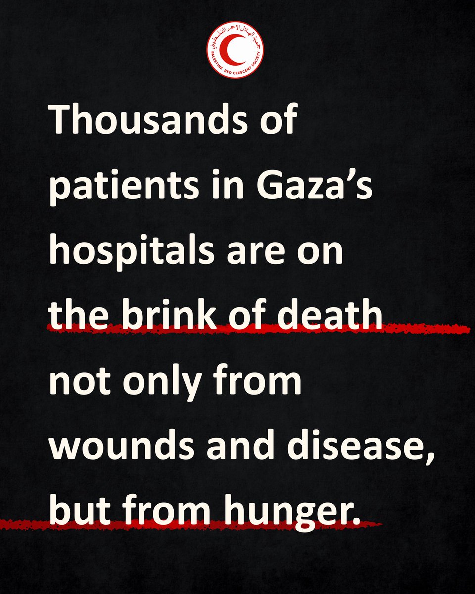 PalestineRCS's tweet image. ⭕️Patients in Gaza’s hospitals are in the brink of death, not only from just, but from hunger! Medical teams are exhausted, with no food or supplies.
This is an urgent call: Open the crossings now.📢
#OpenUpGaza #LetAidIn