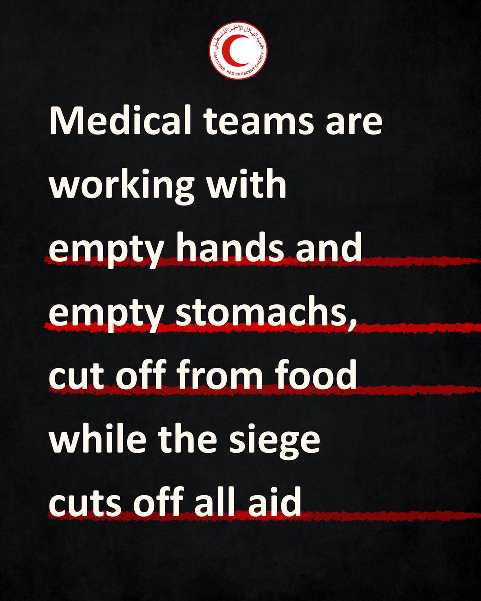 PalestineRCS's tweet image. ⭕️Patients in Gaza’s hospitals are in the brink of death, not only from just, but from hunger! Medical teams are exhausted, with no food or supplies.
This is an urgent call: Open the crossings now.📢
#OpenUpGaza #LetAidIn