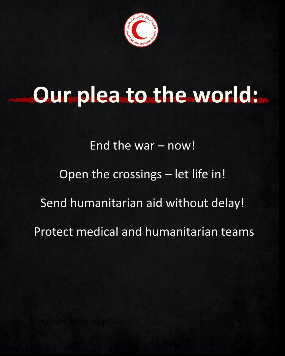 PalestineRCS's tweet image. ⭕️Patients in Gaza’s hospitals are in the brink of death, not only from just, but from hunger! Medical teams are exhausted, with no food or supplies.
This is an urgent call: Open the crossings now.📢
#OpenUpGaza #LetAidIn