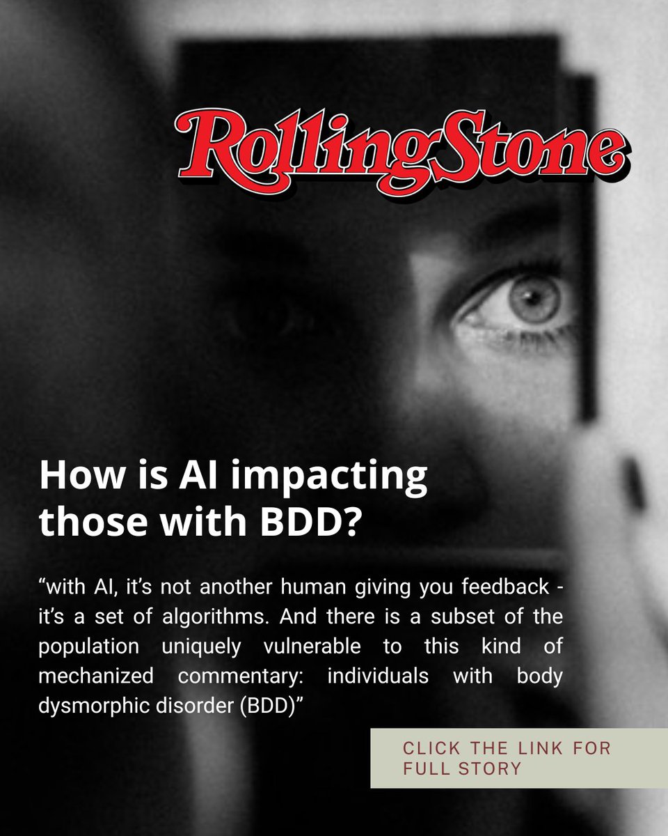 We recently spoke with Rolling Stone, alongside Dr Toni Pikoos, on the rising and troubling use of AI in the context of BDD and reassurance seeking. 

Read more: bddfoundation.org/how-is-ai-impa…

#bodydysmorphicdisorder #bodydysmorphia #BDD #AI