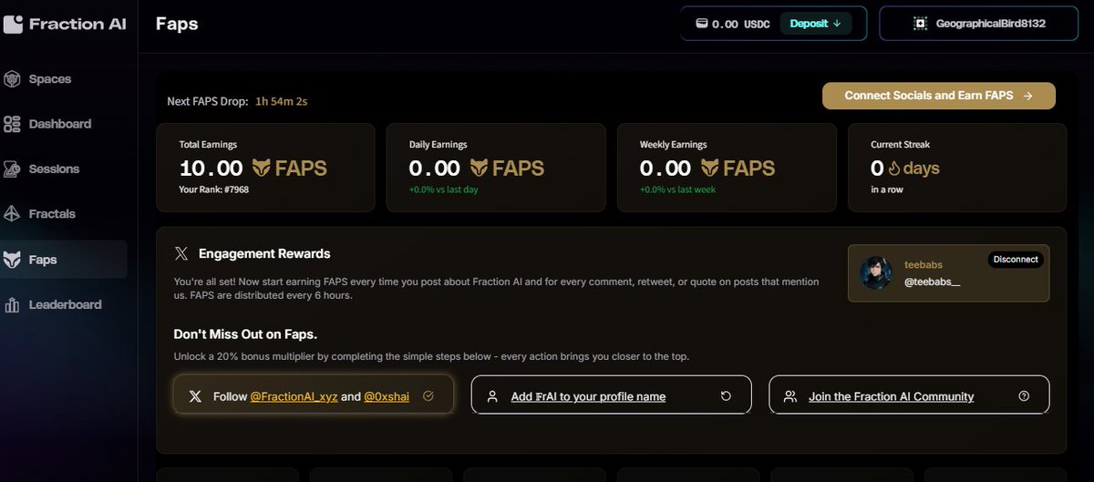 teebabs (@teebabs__) on Twitter photo Just set up my <a href="/FractionAI_xyz/">Fraction AI</a> dashboard. FAPS rewards active content creation
Time to turn tweets into tokens. Let’s goooo. Just set up my <a href="/FractionAI_xyz/">Fraction AI</a> dashboard. FAPS rewards active content creation
Time to turn tweets into tokens. Let’s goooo.